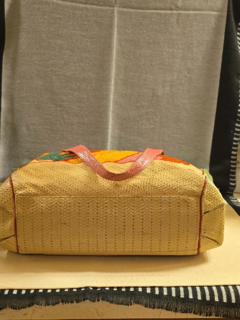 Sharif Multicolor Floral Patchwork Tote in Green, Pink, Orange & Yellow - Picture 6 of 10
